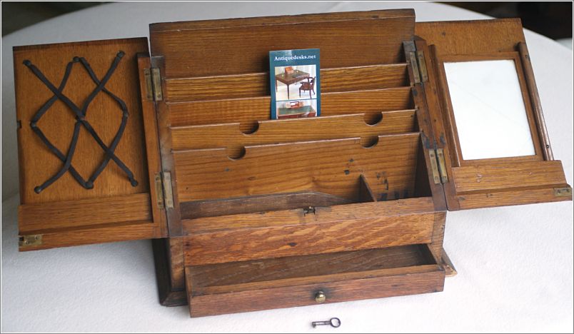 7017 Oak Arts & Crafts Stationery Correspondence Box - 0pen